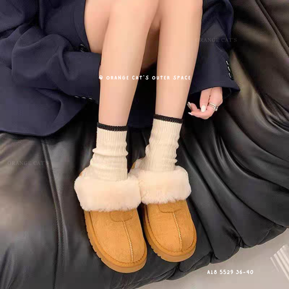 韓國同款 炸毛毛毛半拖鞋 毛毛雪靴拖鞋 內刷毛羊羔毛半拖 保暖雪靴 毛毛拖鞋 羊羔毛拖鞋 5529-細節圖2