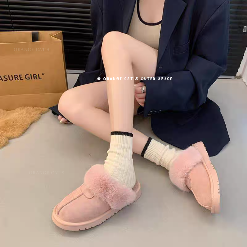 韓國同款 炸毛毛毛半拖鞋 毛毛雪靴拖鞋 內刷毛羊羔毛半拖 保暖雪靴 毛毛拖鞋 羊羔毛拖鞋 5529-細節圖7