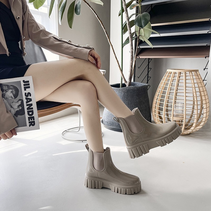 雨天百搭♥️鋸齒底短筒切爾西雨靴 防水鞋面 靴子 短靴 雨靴 防水 止滑 涉水鞋 防水靴 AC999-細節圖6