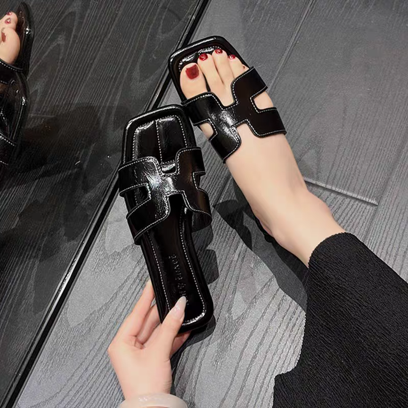 大尺碼42 大牌感H平底拖鞋 h拖鞋 字母拖鞋 經典大牌 一字帶 平底拖鞋 皮拖鞋 室內拖鞋 外出拖鞋 5918A-細節圖4