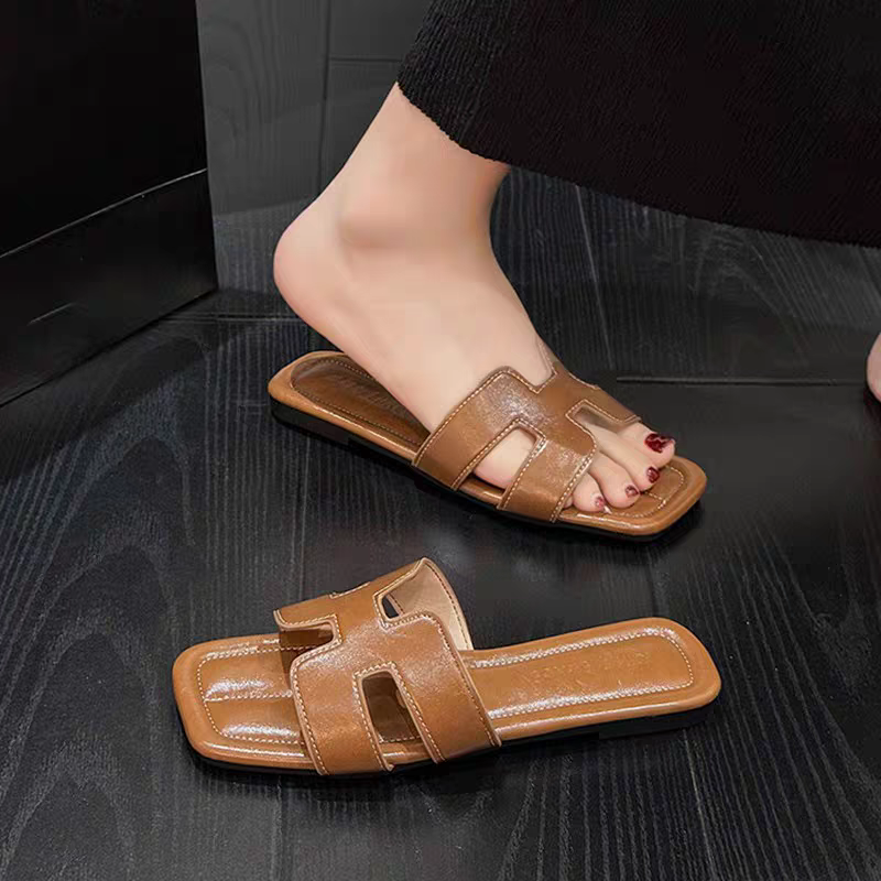 大尺碼42 大牌感H平底拖鞋 h拖鞋 字母拖鞋 經典大牌 一字帶 平底拖鞋 皮拖鞋 室內拖鞋 外出拖鞋 5918A-細節圖8