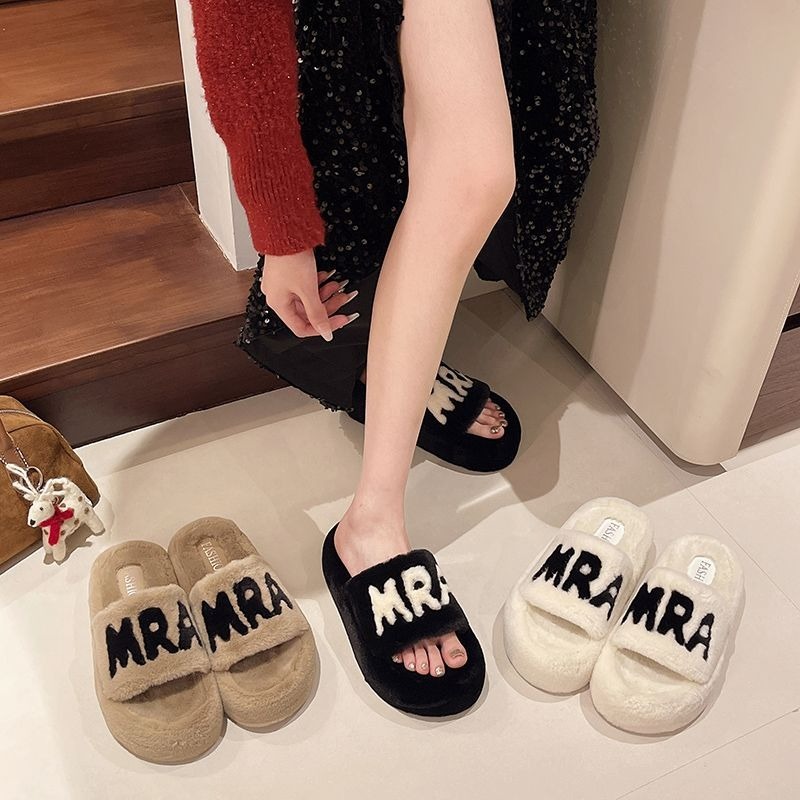 大尺碼36-42❤️毛毛拖鞋 毛毛拖 毛毛鞋 毛絨拖鞋 毛茸茸拖鞋 厚底拖鞋 居家拖鞋 一字絨毛 防寒拖鞋 女鞋9424-細節圖2