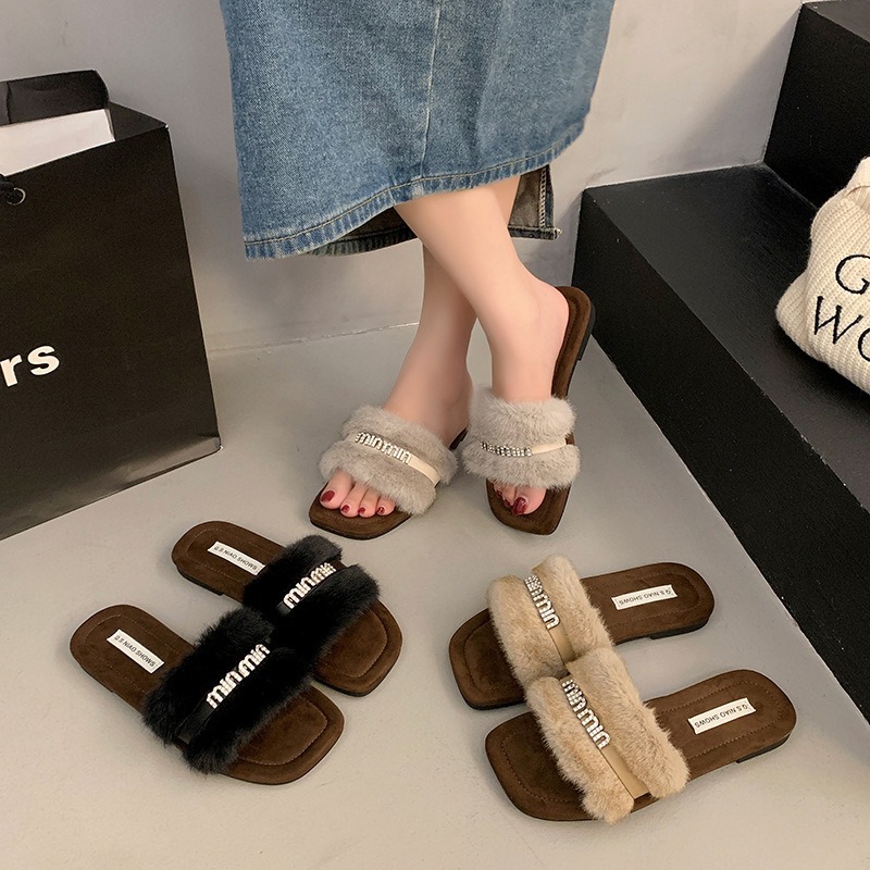 高級感水鑽毛毛拖鞋 毛毛拖 毛毛鞋 毛絨拖鞋 毛茸茸拖鞋 冬季拖鞋 室內拖鞋 平底拖鞋 居家拖鞋 外穿拖鞋 A88-1-細節圖3