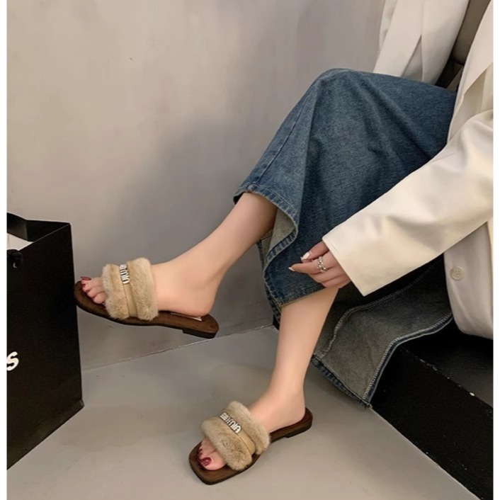 高級感水鑽毛毛拖鞋 毛毛拖 毛毛鞋 毛絨拖鞋 毛茸茸拖鞋 冬季拖鞋 室內拖鞋 平底拖鞋 居家拖鞋 外穿拖鞋 A88-1-細節圖7