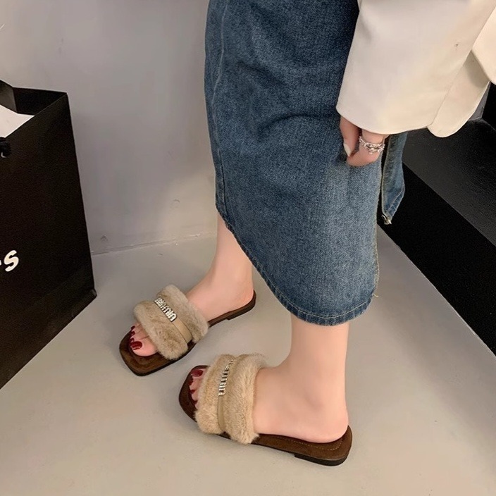 高級感水鑽毛毛拖鞋 毛毛拖 毛毛鞋 毛絨拖鞋 毛茸茸拖鞋 冬季拖鞋 室內拖鞋 平底拖鞋 居家拖鞋 外穿拖鞋 A88-1-細節圖8