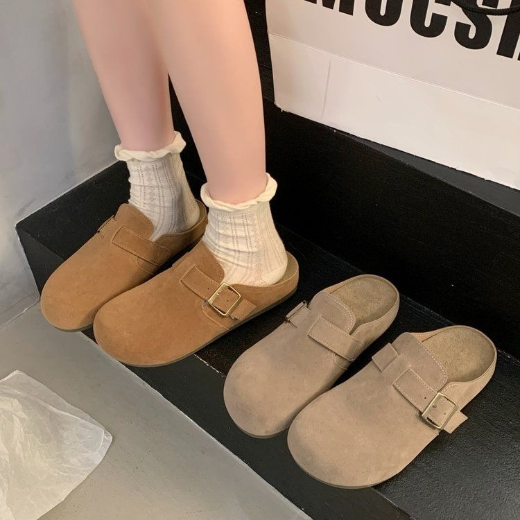 大尺碼42 厚底勃肯鞋 軟底好穿 半拖 拖鞋 半包柏肯 包頭拖鞋 復古一腳蹬 包頭拖鞋 懶人ins 穆勒鞋 G7948-細節圖2