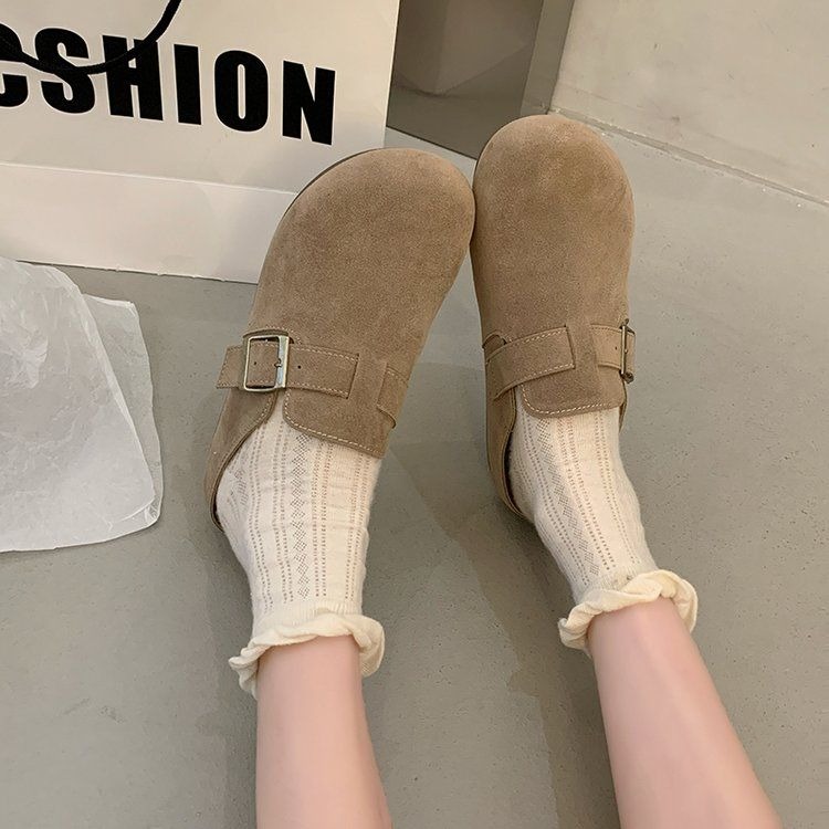 大尺碼42 厚底勃肯鞋 軟底好穿 半拖 拖鞋 半包柏肯 包頭拖鞋 復古一腳蹬 包頭拖鞋 懶人ins 穆勒鞋 G7948-細節圖4