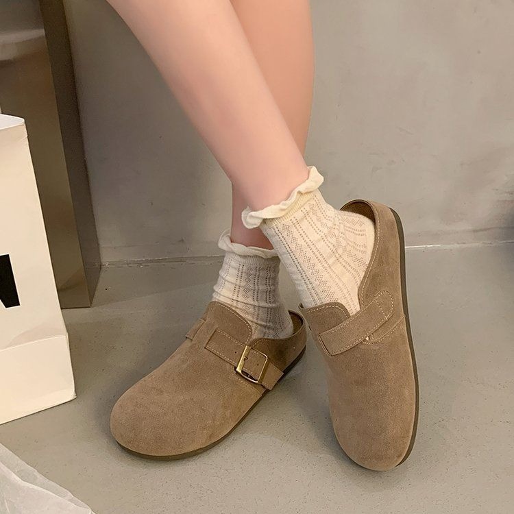 大尺碼42 厚底勃肯鞋 軟底好穿 半拖 拖鞋 半包柏肯 包頭拖鞋 復古一腳蹬 包頭拖鞋 懶人ins 穆勒鞋 G7948-細節圖5