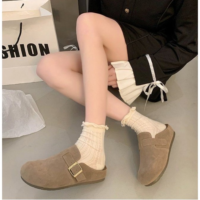 大尺碼42 厚底勃肯鞋 軟底好穿 半拖 拖鞋 半包柏肯 包頭拖鞋 復古一腳蹬 包頭拖鞋 懶人ins 穆勒鞋 G7948-細節圖6