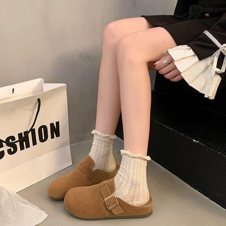 大尺碼42 厚底勃肯鞋 軟底好穿 半拖 拖鞋 半包柏肯 包頭拖鞋 復古一腳蹬 包頭拖鞋 懶人ins 穆勒鞋 G7948-細節圖7