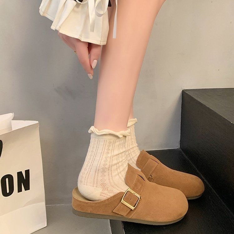 大尺碼42 厚底勃肯鞋 軟底好穿 半拖 拖鞋 半包柏肯 包頭拖鞋 復古一腳蹬 包頭拖鞋 懶人ins 穆勒鞋 G7948-細節圖8