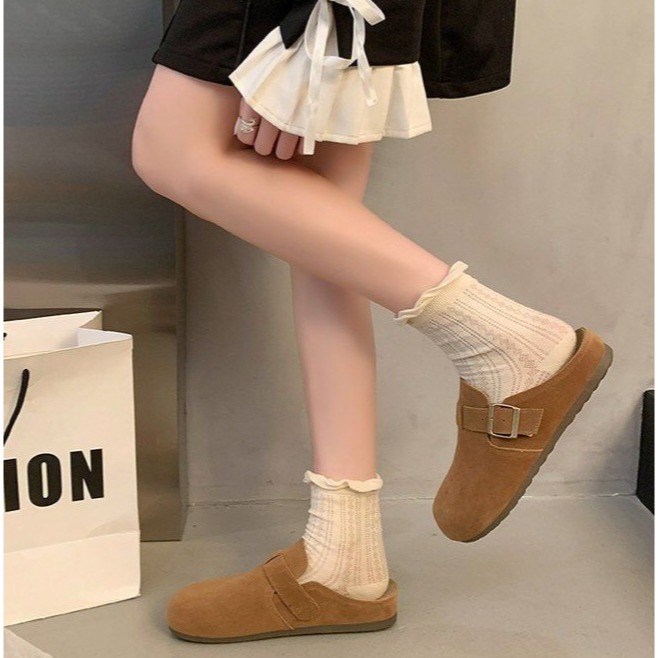 大尺碼42 厚底勃肯鞋 軟底好穿 半拖 拖鞋 半包柏肯 包頭拖鞋 復古一腳蹬 包頭拖鞋 懶人ins 穆勒鞋 G7948-細節圖9