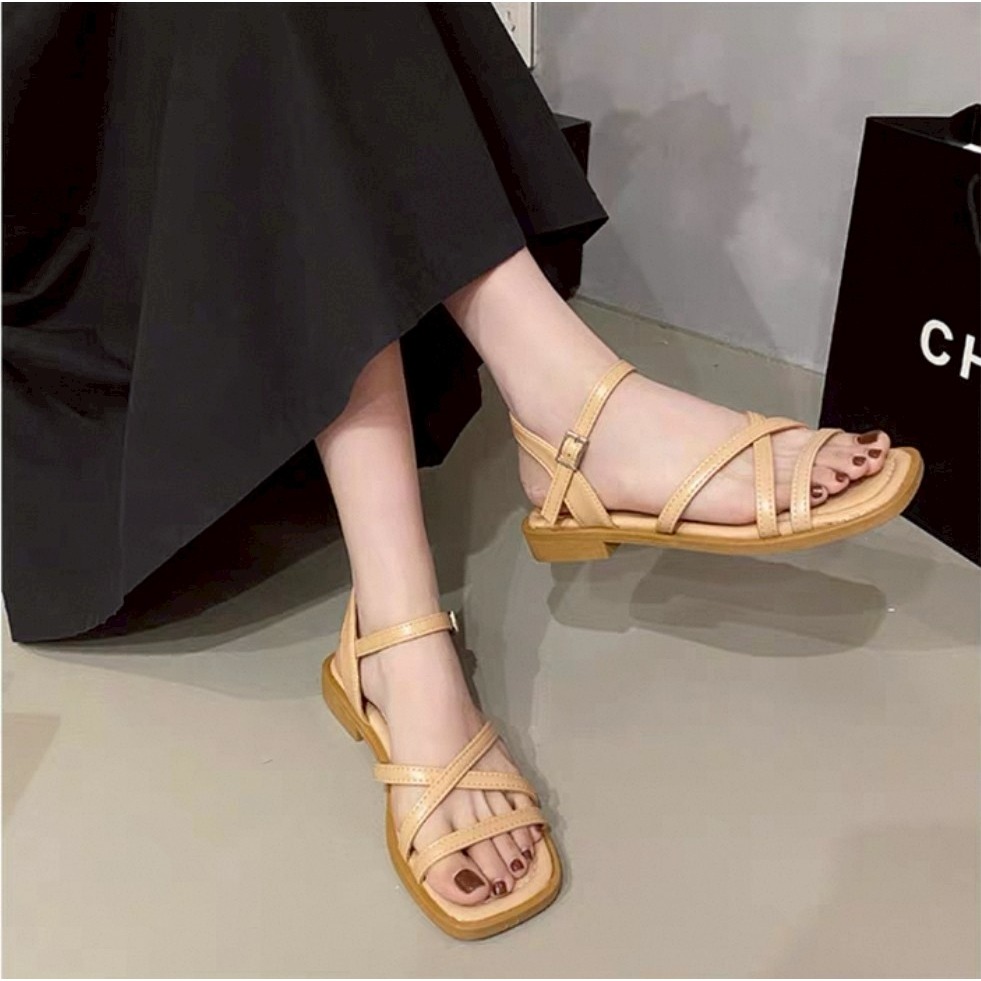 涼鞋女 夏季 細帶涼鞋 平底涼鞋 防滑涼鞋 方頭涼鞋 羅馬涼鞋 交叉帶涼鞋 休閒涼鞋 百搭涼鞋 軟底涼鞋 G4408-細節圖7