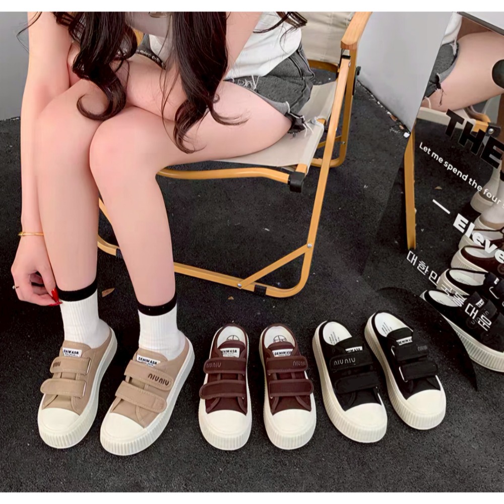厚底拖鞋女 ins潮 魔鬼氈 帆布拖鞋 懶人鞋 百搭 透氣 夏季 韓版 學生 館長鞋 增高 鬆糕鞋 一字拖 G3638-細節圖3