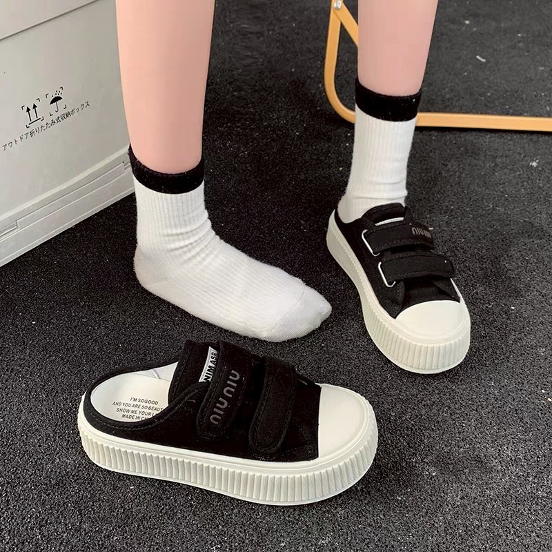 厚底拖鞋女 ins潮 魔鬼氈 帆布拖鞋 懶人鞋 百搭 透氣 夏季 韓版 學生 館長鞋 增高 鬆糕鞋 一字拖 G3638-細節圖7