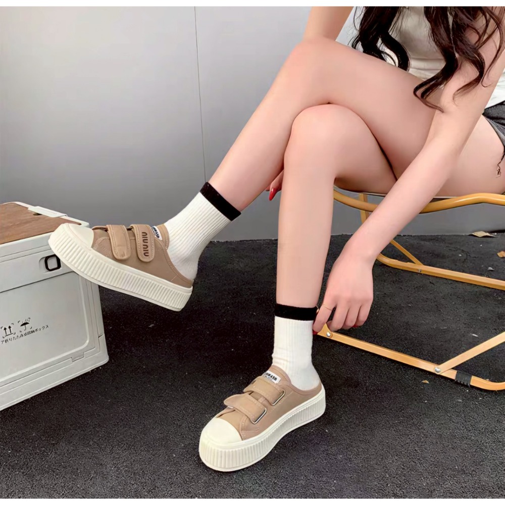 厚底拖鞋女 ins潮 魔鬼氈 帆布拖鞋 懶人鞋 百搭 透氣 夏季 韓版 學生 館長鞋 增高 鬆糕鞋 一字拖 G3638-細節圖9