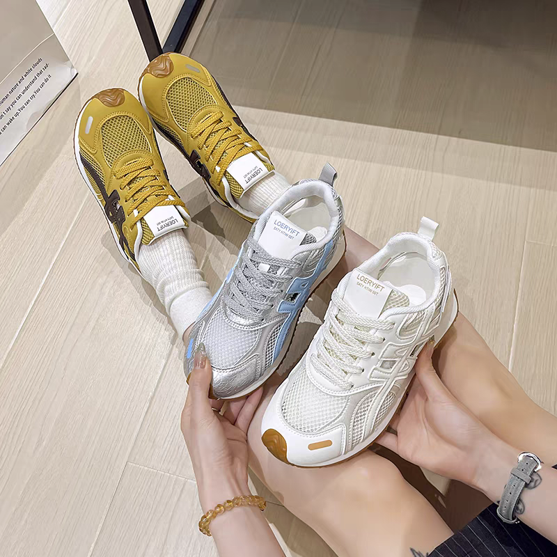 日系復古慢跑鞋 女潮鞋 白色銀色黃 學生穿搭神器 百搭增高顯瘦 透氣好走 不磨腳 運動休閒鞋 8225-細節圖2