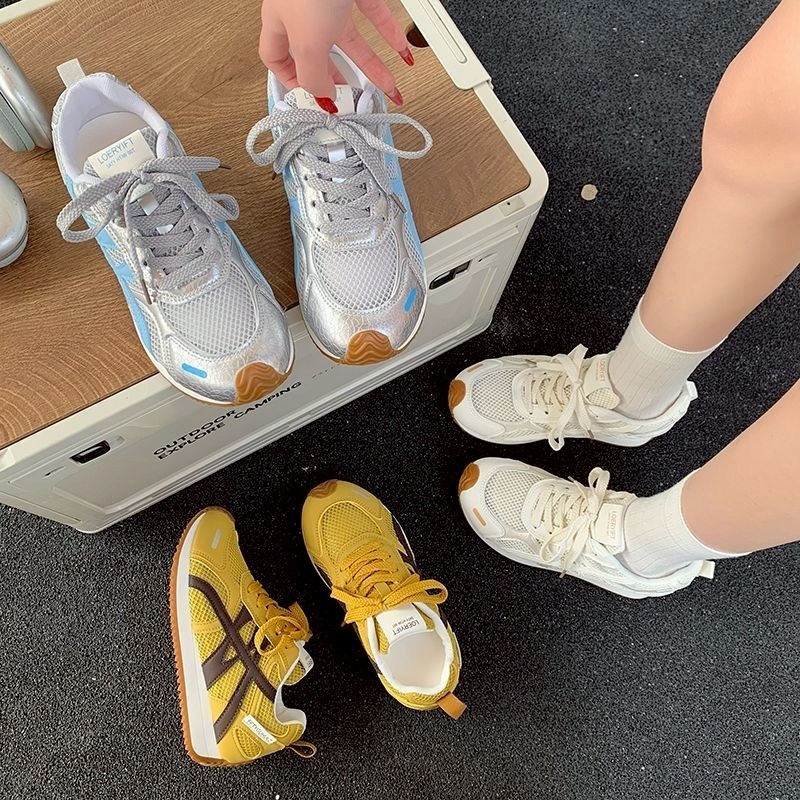 日系復古慢跑鞋 女潮鞋 白色銀色黃 學生穿搭神器 百搭增高顯瘦 透氣好走 不磨腳 運動休閒鞋 8225-細節圖3