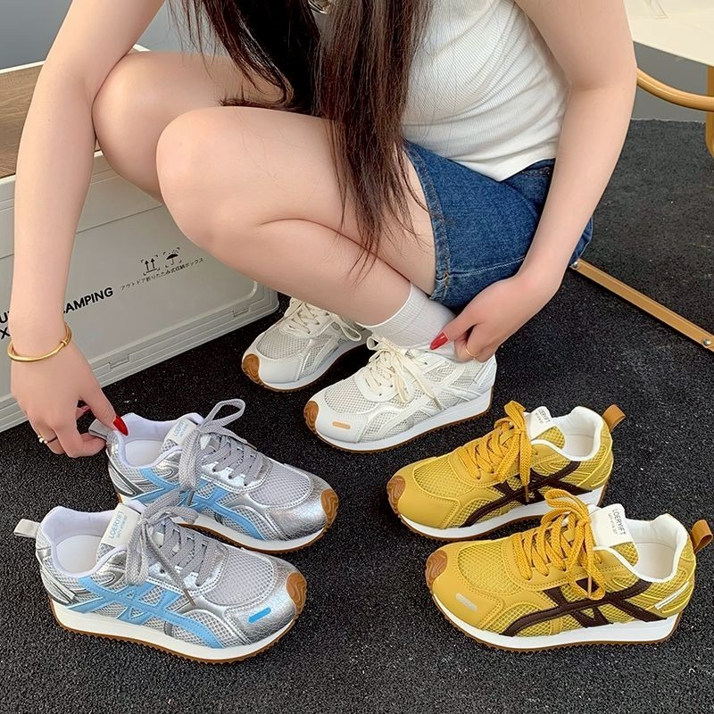 日系復古慢跑鞋 女潮鞋 白色銀色黃 學生穿搭神器 百搭增高顯瘦 透氣好走 不磨腳 運動休閒鞋 8225-細節圖4