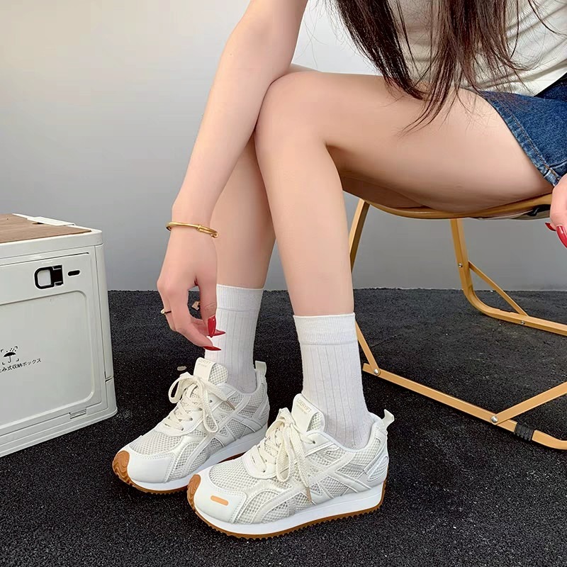 日系復古慢跑鞋 女潮鞋 白色銀色黃 學生穿搭神器 百搭增高顯瘦 透氣好走 不磨腳 運動休閒鞋 8225-細節圖5