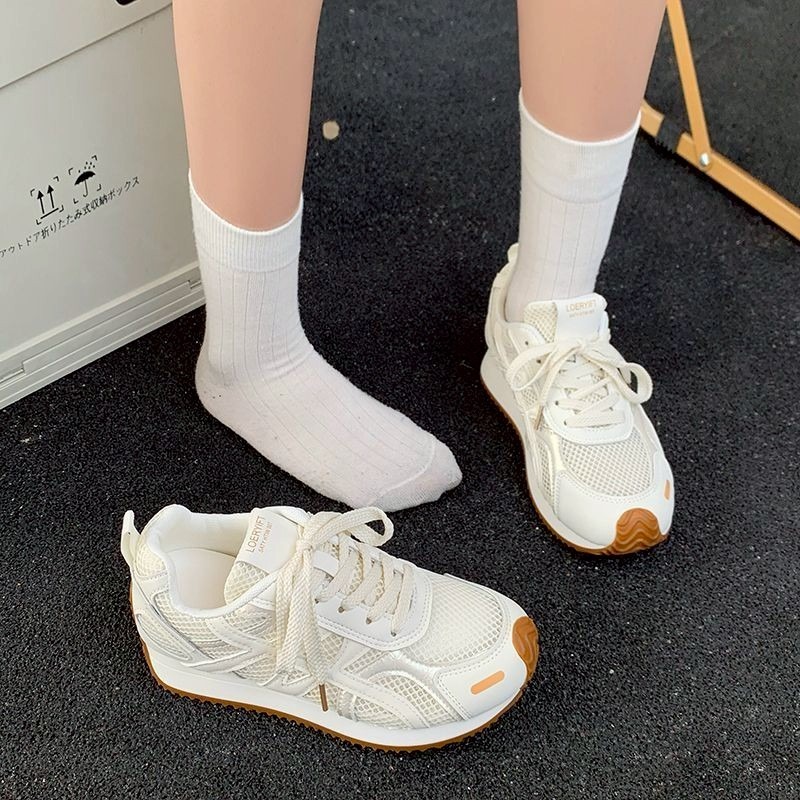 日系復古慢跑鞋 女潮鞋 白色銀色黃 學生穿搭神器 百搭增高顯瘦 透氣好走 不磨腳 運動休閒鞋 8225-細節圖6