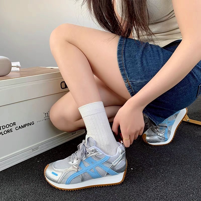 日系復古慢跑鞋 女潮鞋 白色銀色黃 學生穿搭神器 百搭增高顯瘦 透氣好走 不磨腳 運動休閒鞋 8225-細節圖9