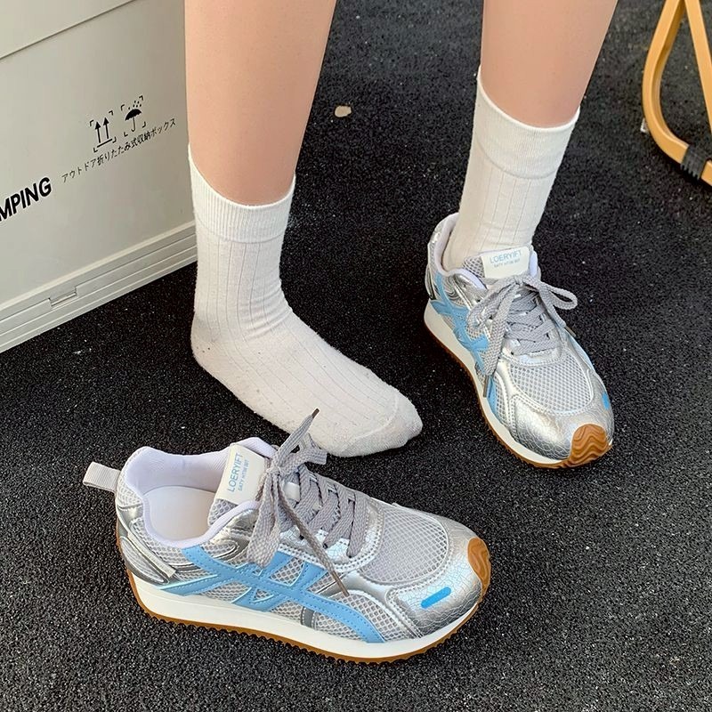 日系復古慢跑鞋 女潮鞋 白色銀色黃 學生穿搭神器 百搭增高顯瘦 透氣好走 不磨腳 運動休閒鞋 8225-細節圖10