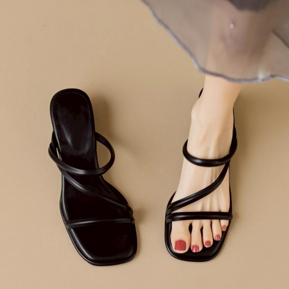 方頭 細帶 交叉帶 厚底 中跟 涼拖鞋 女鞋 百搭 楔型 OL 通勤 韓系 ins風 約會 夏季 增高 G4090-細節圖2