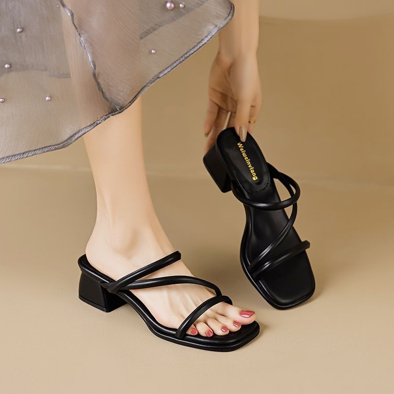 方頭 細帶 交叉帶 厚底 中跟 涼拖鞋 女鞋 百搭 楔型 OL 通勤 韓系 ins風 約會 夏季 增高 G4090-細節圖4