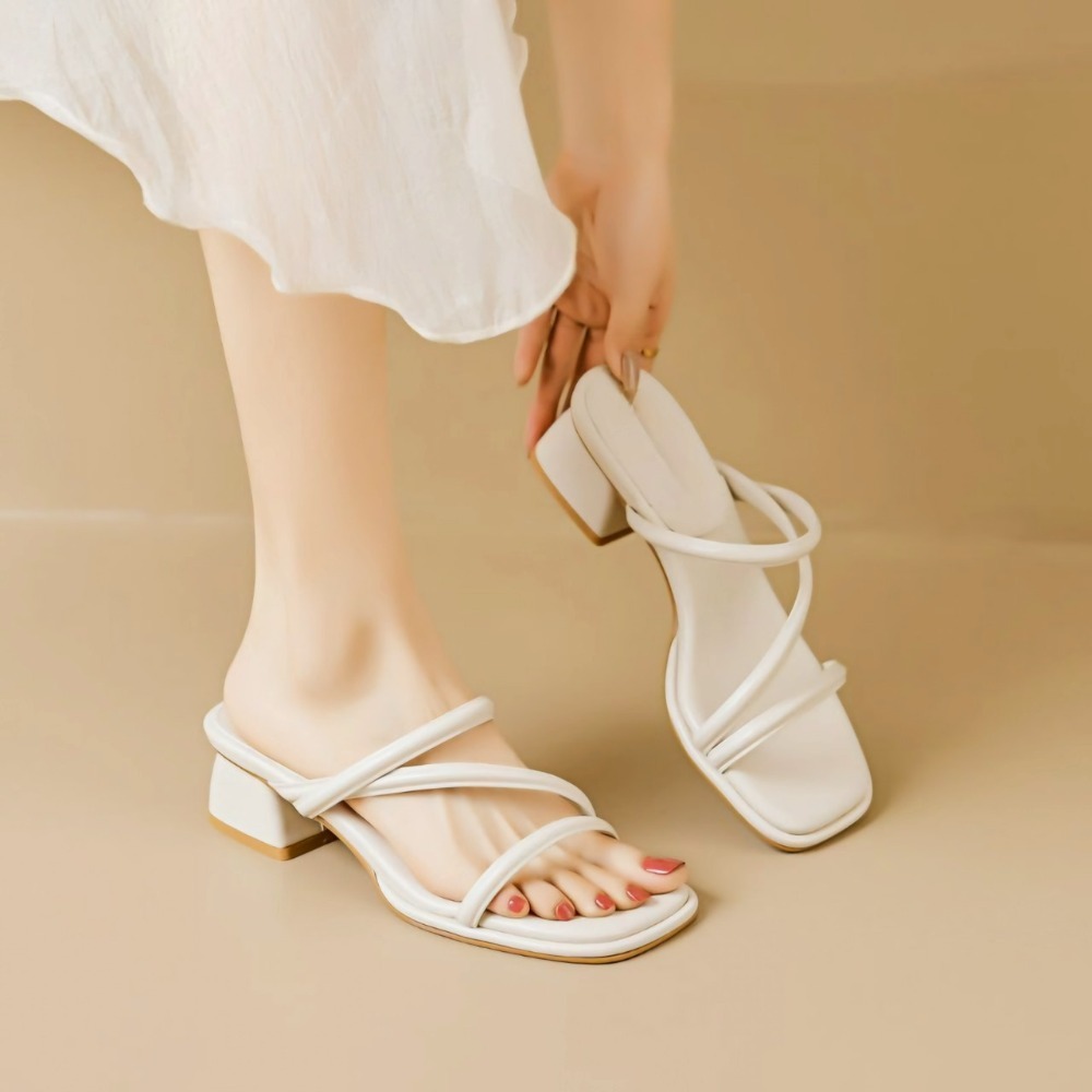 方頭 細帶 交叉帶 厚底 中跟 涼拖鞋 女鞋 百搭 楔型 OL 通勤 韓系 ins風 約會 夏季 增高 G4090-細節圖5