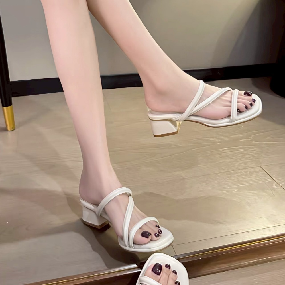 方頭 細帶 交叉帶 厚底 中跟 涼拖鞋 女鞋 百搭 楔型 OL 通勤 韓系 ins風 約會 夏季 增高 G4090-細節圖9