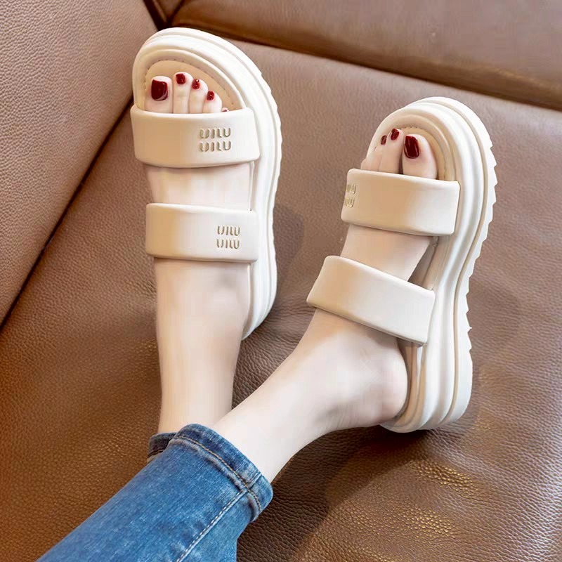 厚底 軟底 雙帶 涼拖鞋 女鞋 MIU同款 ins風 韓系 百搭 懶人 室內外 休閒 增高 大尺碼 41碼 G6499-細節圖5