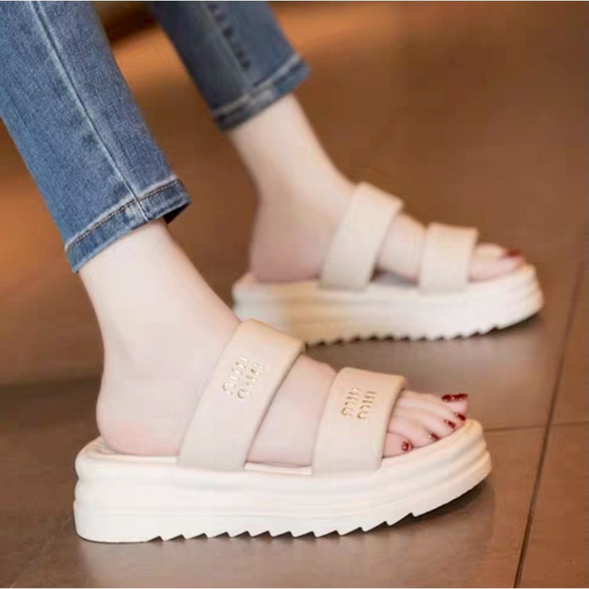 厚底 軟底 雙帶 涼拖鞋 女鞋 MIU同款 ins風 韓系 百搭 懶人 室內外 休閒 增高 大尺碼 41碼 G6499-細節圖6