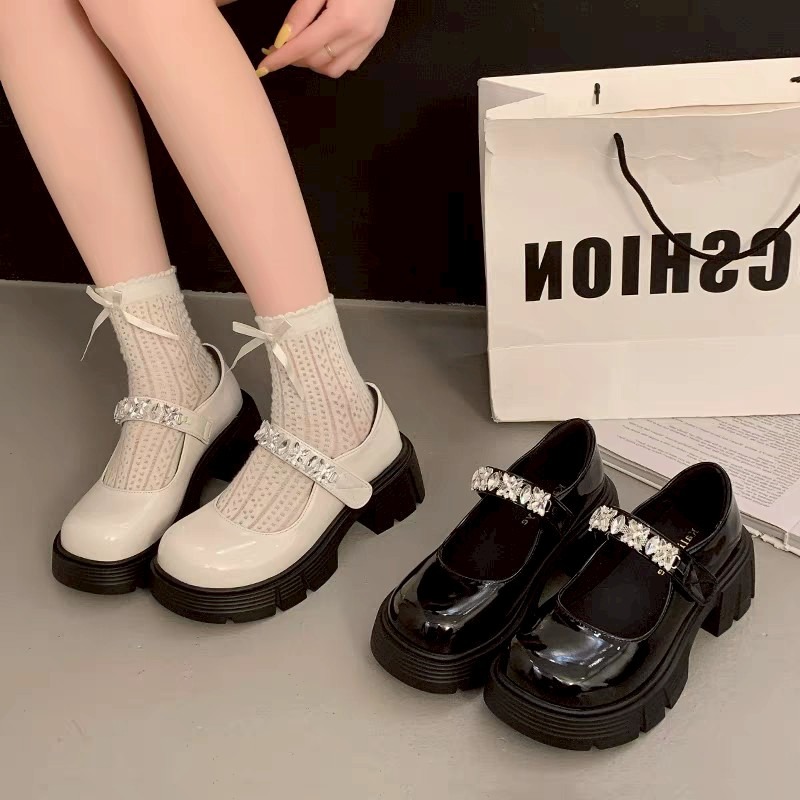 厚底 增高 瑪莉珍 水鑽 亮面 漆皮 方頭 女鞋 學生 可愛 日系 lolita JK ins風 韓系 百搭 KL626-細節圖2