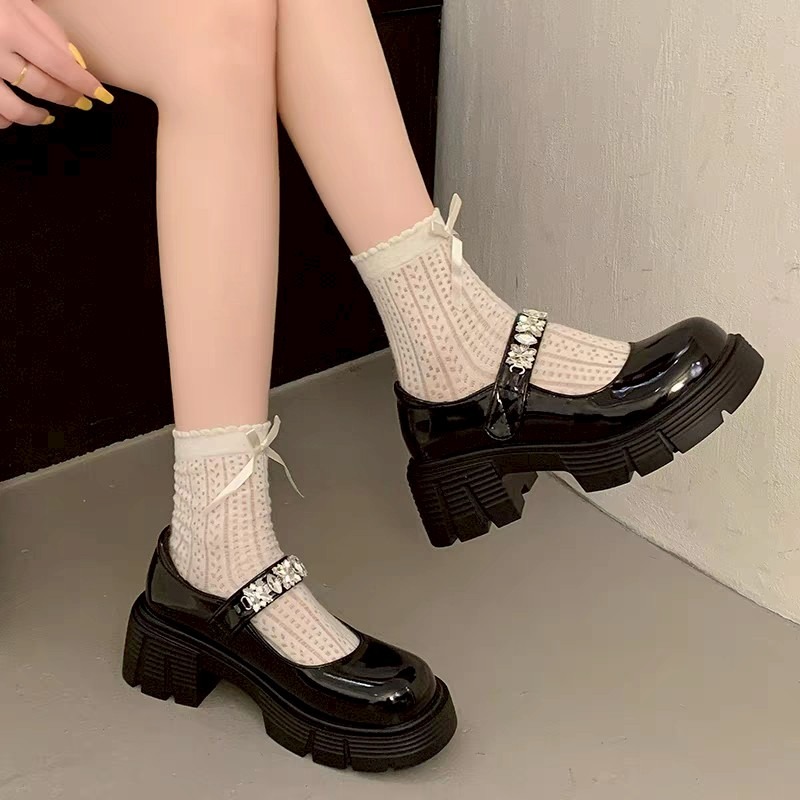 厚底 增高 瑪莉珍 水鑽 亮面 漆皮 方頭 女鞋 學生 可愛 日系 lolita JK ins風 韓系 百搭 KL626-細節圖3