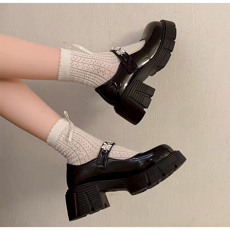 厚底 增高 瑪莉珍 水鑽 亮面 漆皮 方頭 女鞋 學生 可愛 日系 lolita JK ins風 韓系 百搭 KL626-細節圖6