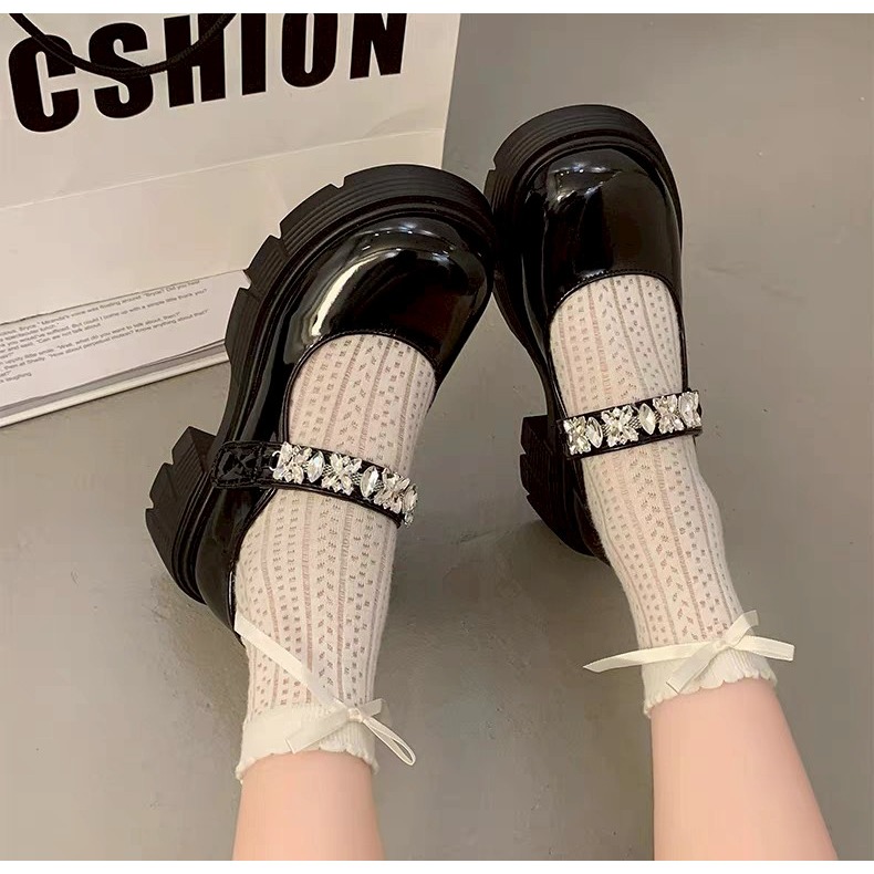 厚底 增高 瑪莉珍 水鑽 亮面 漆皮 方頭 女鞋 學生 可愛 日系 lolita JK ins風 韓系 百搭 KL626-細節圖7