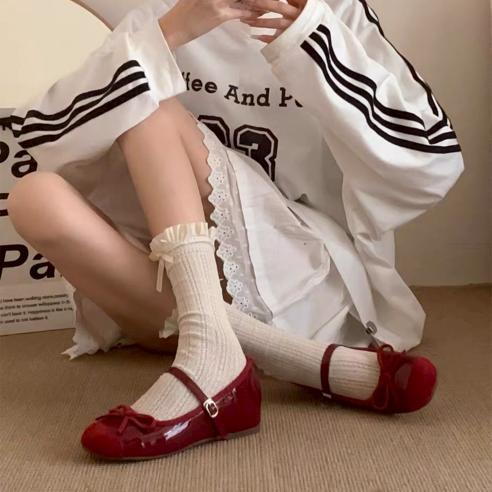 瑪莉珍 芭蕾 蝴蝶結 漆皮 絨面 平底 軟底 綁帶 圓頭 甜美 女鞋 學生 百搭 韓系 日系 ins風 約會 226B-細節圖7