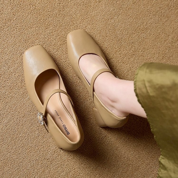 瑪莉珍 方頭 粗跟 水鑽扣 壓紋 軟皮 女鞋 法式 優雅 OL 通勤 百搭 增高 穩跟 約會 秋冬 舞會 復古 2557-細節圖9