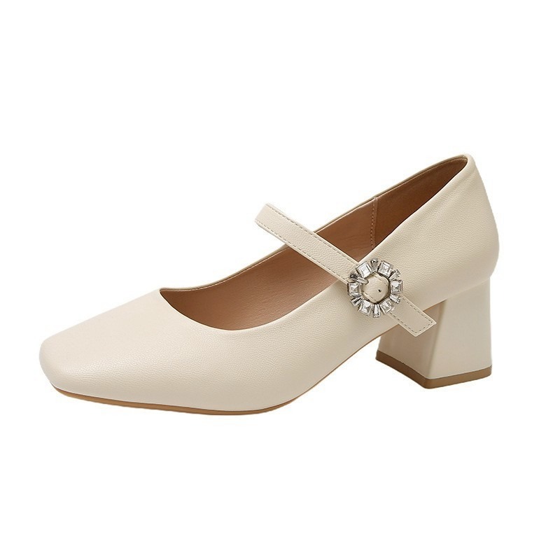 瑪莉珍 方頭 粗跟 水鑽扣 壓紋 軟皮 女鞋 法式 優雅 OL 通勤 百搭 增高 穩跟 約會 秋冬 舞會 復古 2557-規格圖9