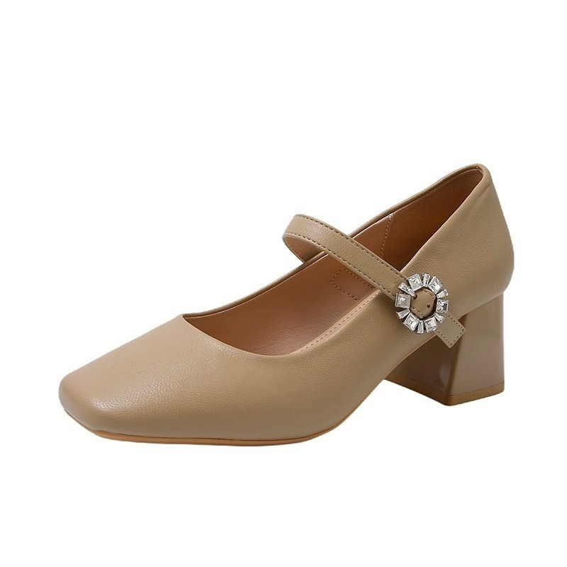 瑪莉珍 方頭 粗跟 水鑽扣 壓紋 軟皮 女鞋 法式 優雅 OL 通勤 百搭 增高 穩跟 約會 秋冬 舞會 復古 2557-規格圖9