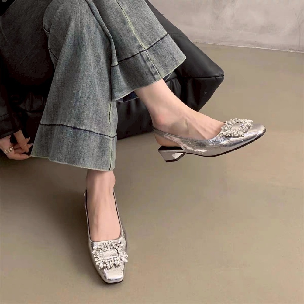 水鑽 方頭 後空 低跟 平底 娃娃鞋 女鞋 優雅 法式 約會 百搭 OL 通勤 晚宴 亮面 宴會 微增高 9539A-細節圖5