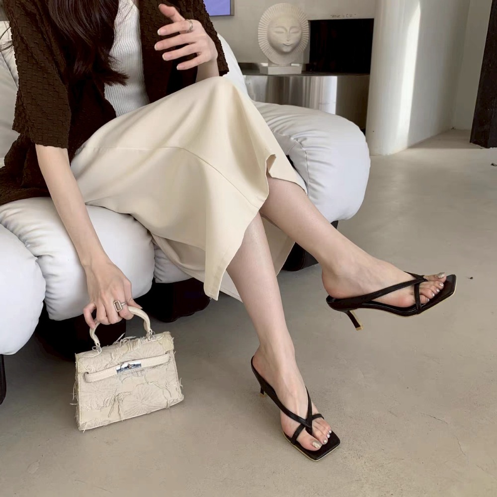 MIT台灣手工製 方頭 夾腳 高跟 涼鞋 女鞋 細帶 V字 Y字 ins風 韓系 百搭 性感 約會 夏季 增高 修長腿-細節圖2