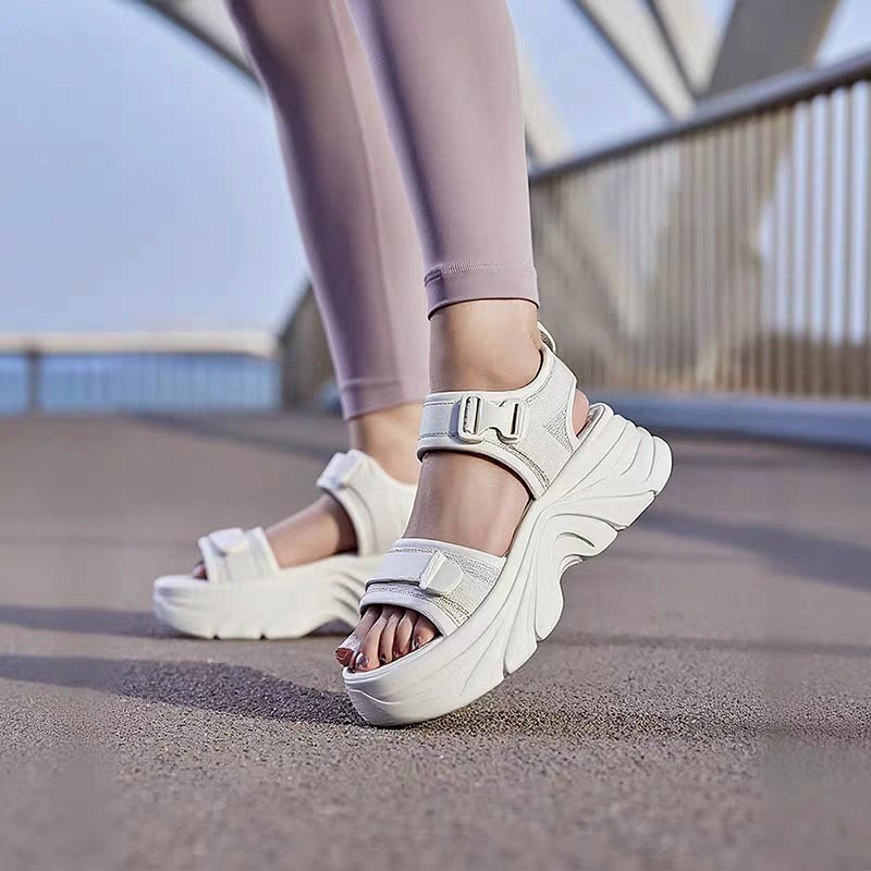 厚底 增高 波浪底 松糕 涼鞋 魔鬼氈 雙帶 後帶 防滑 軟底 休閒 百搭 女鞋 ins風 韓系 潮流 沙灘鞋G1398-細節圖4