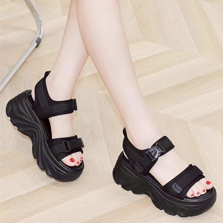 厚底 增高 波浪底 松糕 涼鞋 魔鬼氈 雙帶 後帶 防滑 軟底 休閒 百搭 女鞋 ins風 韓系 潮流 沙灘鞋G1398-細節圖8