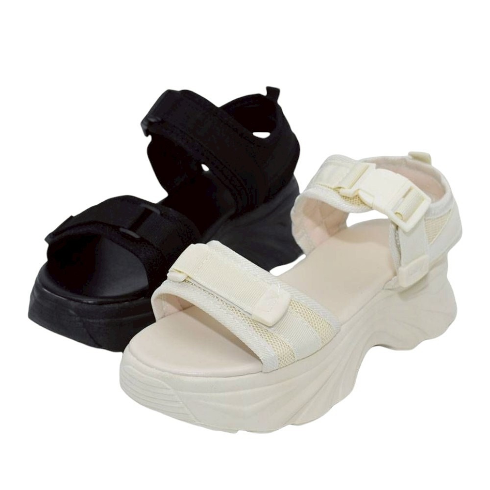 厚底 增高 波浪底 松糕 涼鞋 魔鬼氈 雙帶 後帶 防滑 軟底 休閒 百搭 女鞋 ins風 韓系 潮流 沙灘鞋G1398-細節圖11