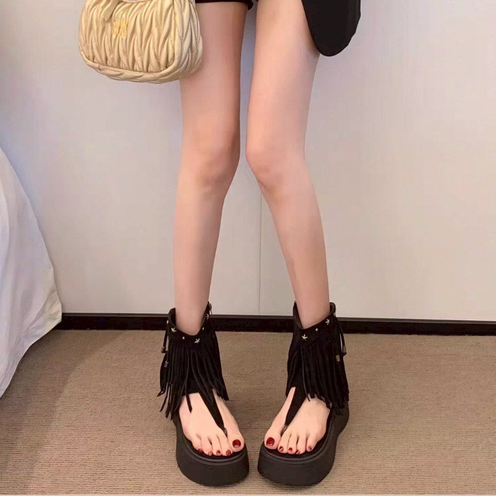 流蘇涼鞋 厚底涼鞋 羅馬風 女神風 高筒涼鞋 增高鞋 顯腿長 摩登民族風 鬼馬穿搭 網美必備 沙灘鞋 街拍款 5211B-細節圖3