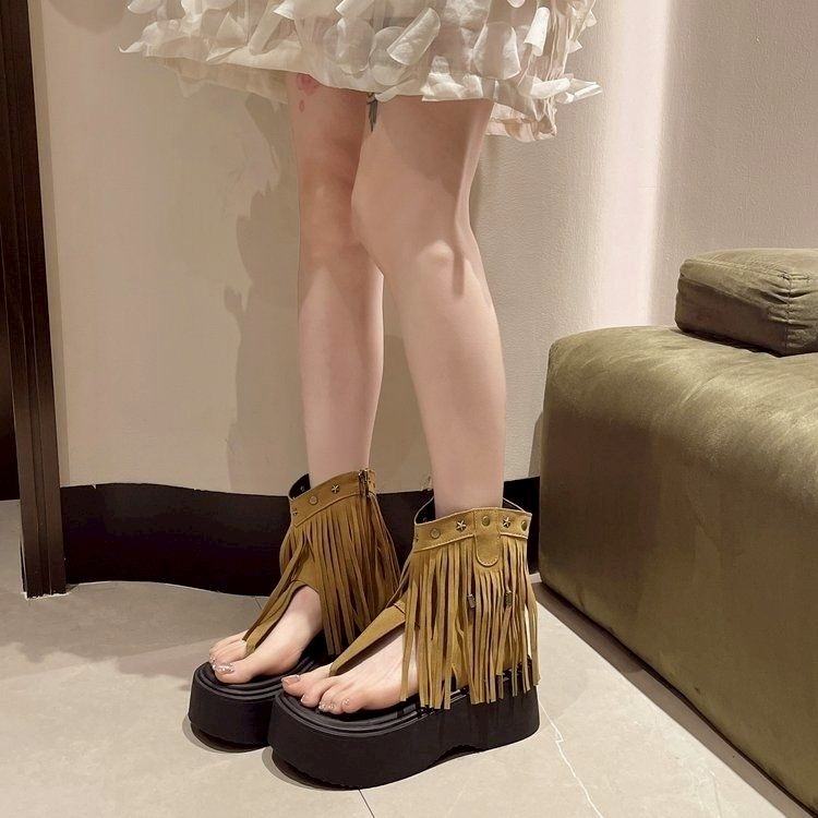 流蘇涼鞋 厚底涼鞋 羅馬風 女神風 高筒涼鞋 增高鞋 顯腿長 摩登民族風 鬼馬穿搭 網美必備 沙灘鞋 街拍款 5211B-細節圖6