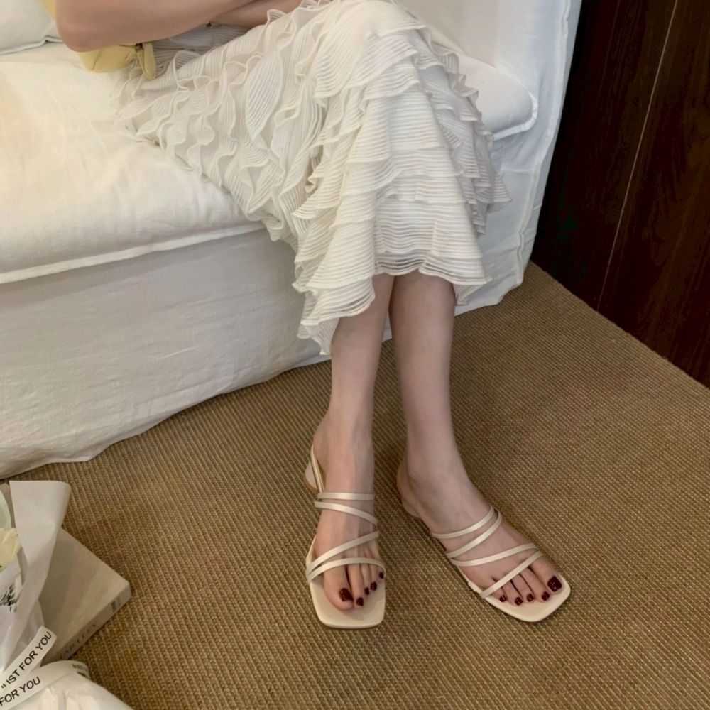 細帶涼鞋 方頭拖鞋 氣質高跟鞋 銀色涼鞋 米白涼鞋 裸粉色 涼感鞋 夏日穿搭 顯腳白 女神鞋 氣質百搭 約會鞋G5026-細節圖5