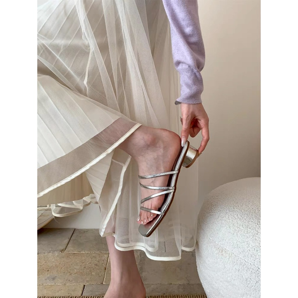 細帶涼鞋 方頭拖鞋 氣質高跟鞋 銀色涼鞋 米白涼鞋 裸粉色 涼感鞋 夏日穿搭 顯腳白 女神鞋 氣質百搭 約會鞋G5026-細節圖9